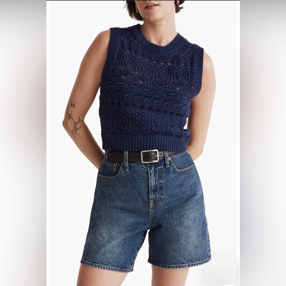 NWT | Madewell | Open Stitch Cable Sweater Vest | Navy | Large